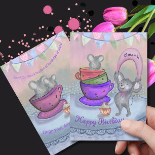 Pink & Purple Fundy Cool Mice Carte d'anniversaire