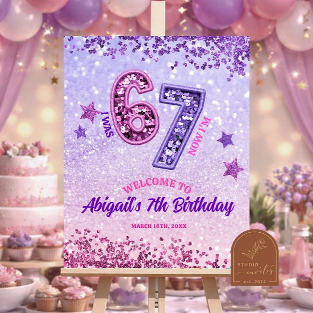 Pink Purple Glitter 67 Birthday Party Poster (Von Creator hochgeladen)