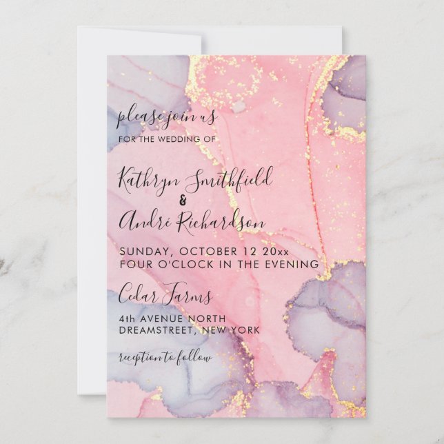 Pink Purple Gold Vintage Wedding Invitation (Devant)