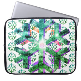 Pink, Purple + Green Snowflakes on Electronics Bag Laptopschutzhülle