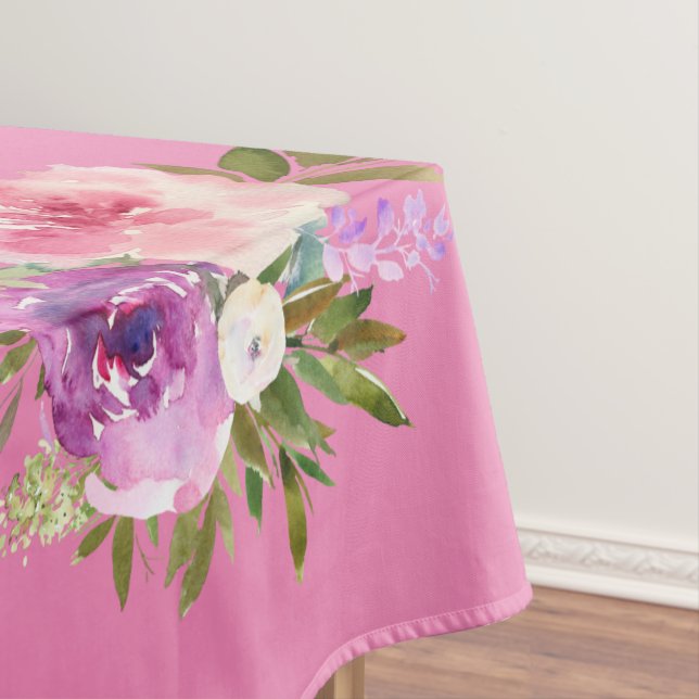 Pink Purple Jaune Aquarelle Florale Nappe (In Situ)