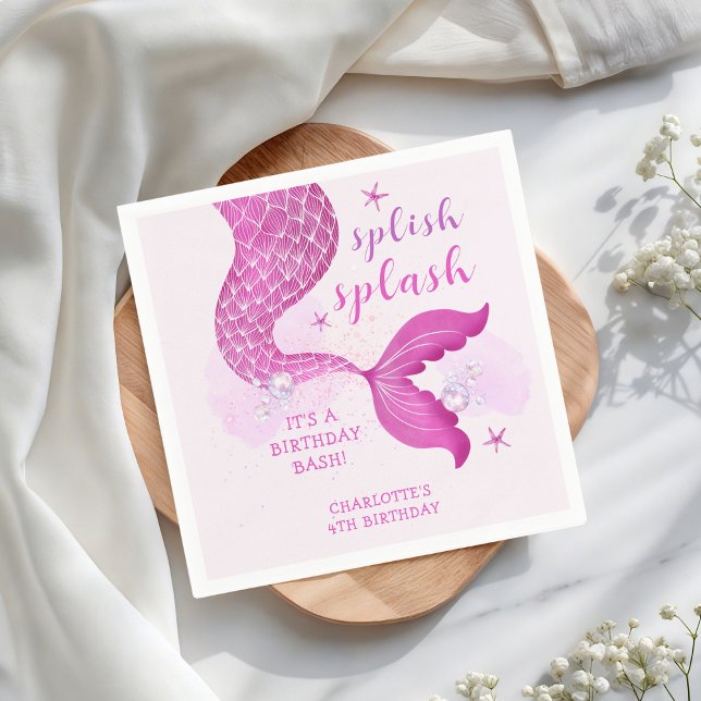 Pink Purple Mermaid Tail Birthday  Serviette (Von Creator hochgeladen)