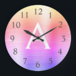 Pink Purple Metallic Monogram Name & Initial Große Wanduhr<br><div class="desc">Pink and Purple Ombre Pastel faux Metallic Monogram Name and Initial Serving Wall Clock. The Wall Clock makes the perfect gift for someone who loves Pink and Purple stainless steel.</div>