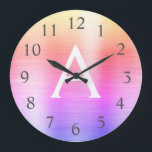 Pink Purple Metallic Monogram Name & Initial Große Wanduhr<br><div class="desc">Pink and Purple Ombre Pastel faux Metallic Monogram Name and Initial Serving Wall Clock. The Wall Clock makes the perfect gift for someone who loves Pink and Purple stainless steel.</div>
