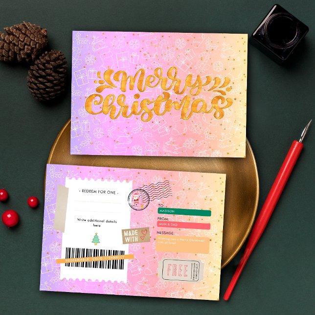 Pink Purple Pattern Christmas Ticket Gift Voucher (Von Creator hochgeladen)