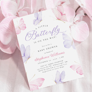 Pink & Purple Schmetterlinge Baby Shower Einladung