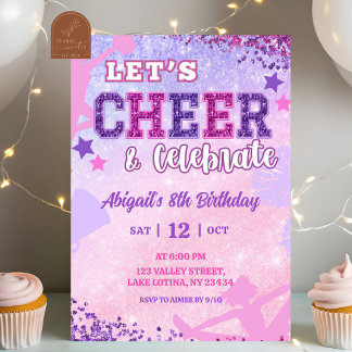 Pink Purple Sequin Cheerleader Girl Birthday Einladung