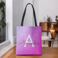 Pink Purple Sparkle Élégant Monogramme Sac de livr