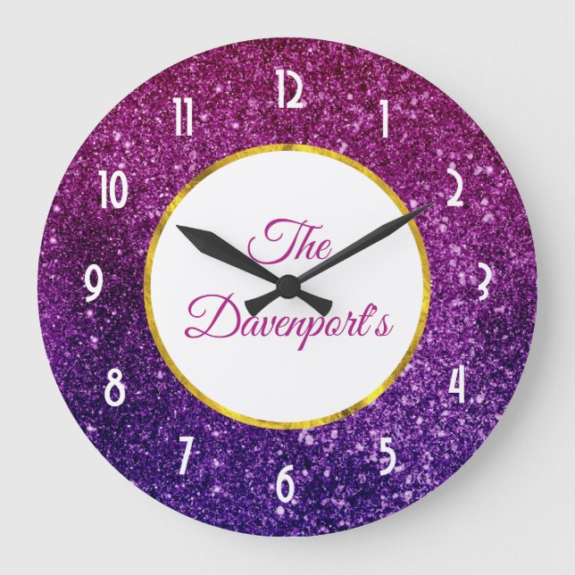 Pink & Purple Sparkling Gemstones Große Wanduhr (Vorderseite)