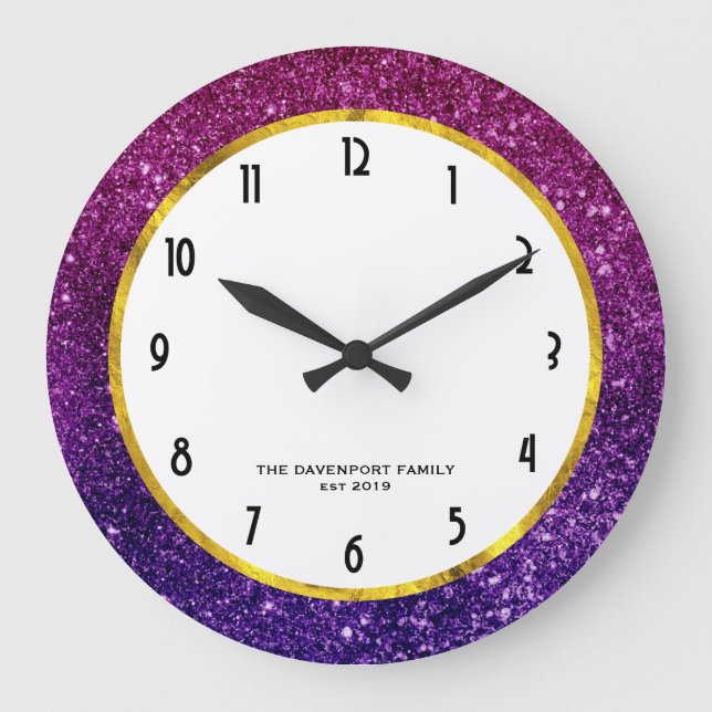 Pink & Purple Sparkling Gemstones Große Wanduhr (Vorderseite)