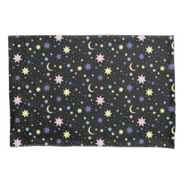 Pink Purple Stars Yellow Moon Cosmic Space. Kissenbezug