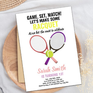 Pink Purple Tennis Invitations Anniversaire