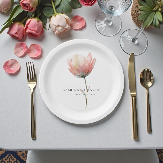 Pink Purple Tulip Elegant Floral Wedding  Pappteller (Pink Purple Tulip Elegant Floral Wedding Paper Plates)
