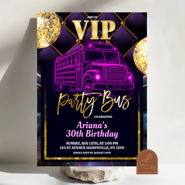 Pink Purple VIP Party Bus Invitation Einladung (Von Creator hochgeladen)