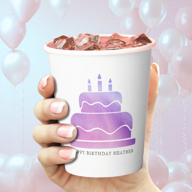 Pink & Purple Watercolor Cake Happy Birthday Pappbecher (Pink & Purple Watercolor Cake Happy Birthday Paper Cups
)