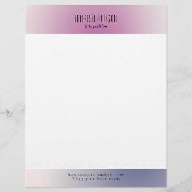 Pink Purple White Minimalist Aesthetic Gradient Briefbogen (Vorderseite)