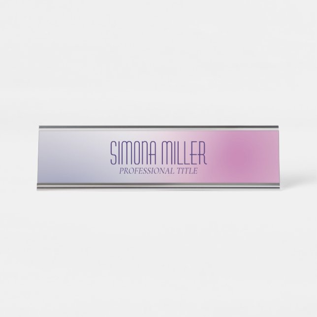 Pink Purple White Minimalist Aesthetic Gradient Schreibtischnamensplakette (Vorderseite )