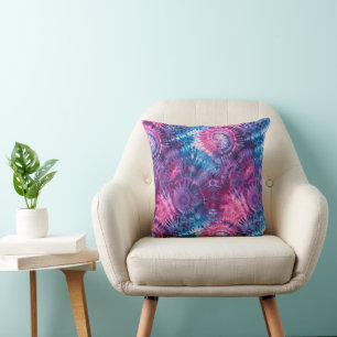 Pink Purpur und Türkis Tie Dye Kaleidoskop Kissen