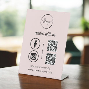Pink QR Connect with US Business Logo Social Media Sockelschild