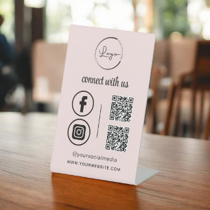 Pink QR Connect with US Business Logo Social Media Sockelschild