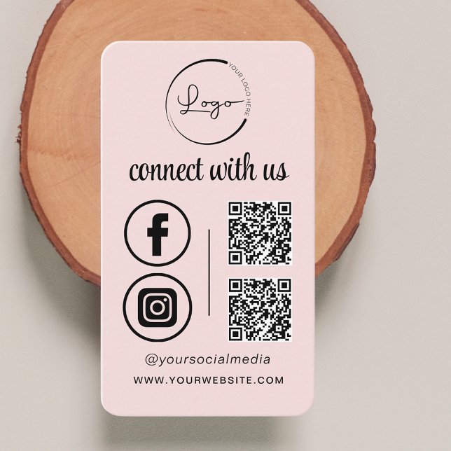 Pink QR Connect with US Business Logo Social Media Visitenkarte (Von Creator hochgeladen)
