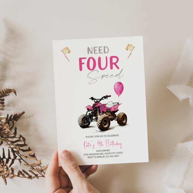 Pink Quad Bike 4. Geburtstag Einladung (Von Creator hochgeladen)