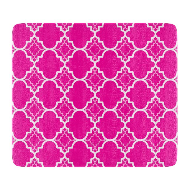 Pink Quatrefoil geometrisches Muster Schneidebrett (Vorderseite)