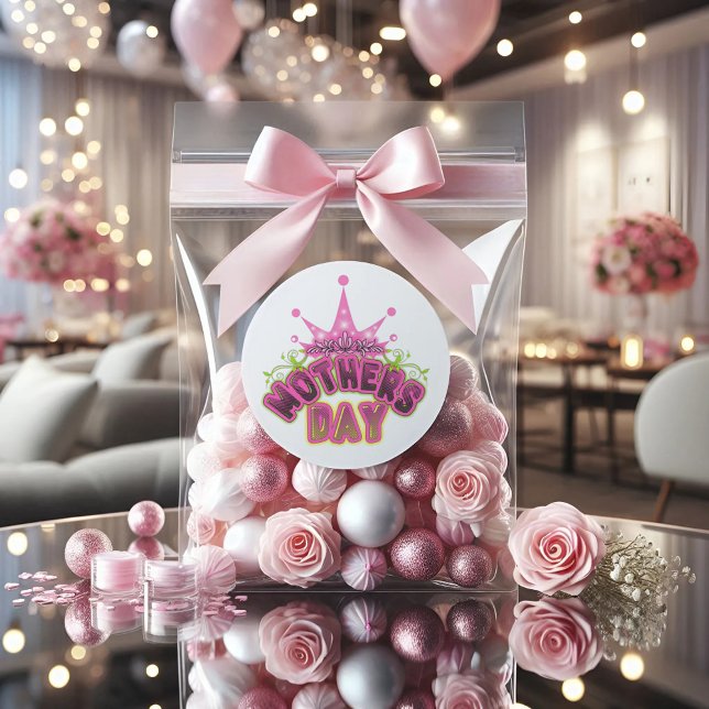 Pink Queen Crown Mothers Day CLASSIC ROUND STICKER (Von Creator hochgeladen)