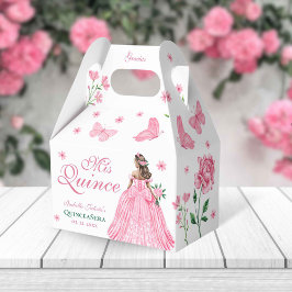 Pink Quinceañera Schmetterling und Rose Blütenblüt Geschenkschachtel
