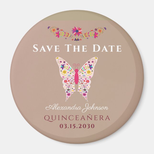Pink Quinceañera Speichern Sie das Datum Magnet (Vorne)