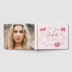Pink Quirky Doodle Graduation Party Foto Gästebuch