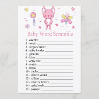 Pink Rabbit Baby Word Scramgame Einladung
