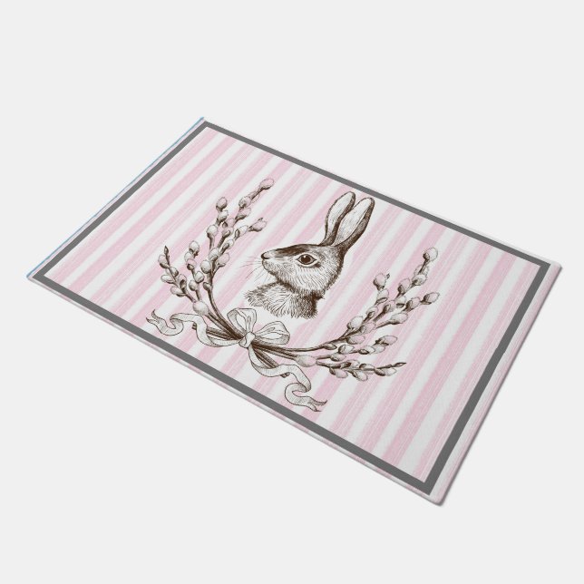 Pink Rabbit Bunny French Country Fußmatte (Schrägansicht)