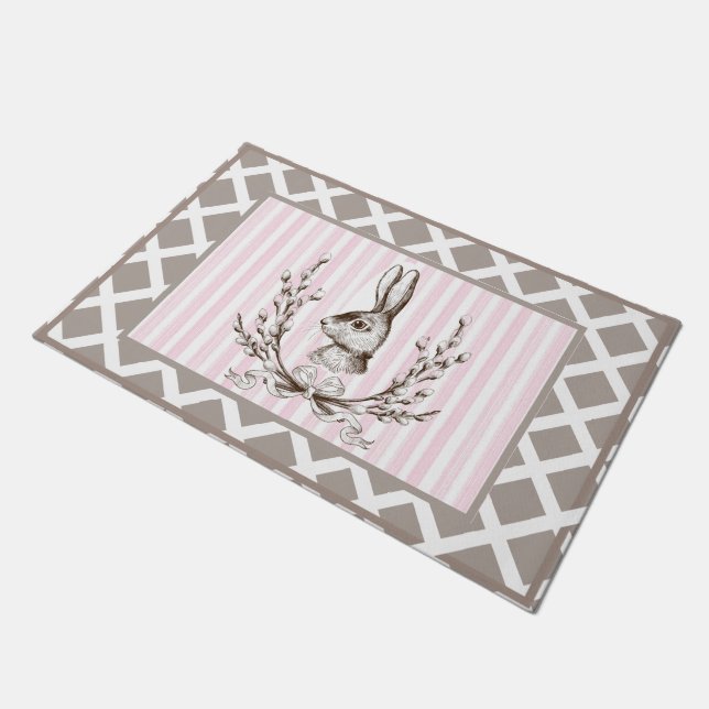 Pink Rabbit Bunny Wunny Farb Französisches Land Fußmatte (Schrägansicht)