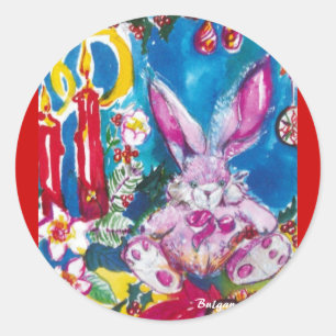 PINK RABBIT, CHRISTMAS UND HOLLYBERRIS RUNDER AUFKLEBER