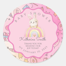 pink rabbit cute baby shower runder aufkleber