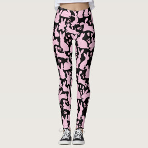Pink Rabbits Muster Black BG Leggings