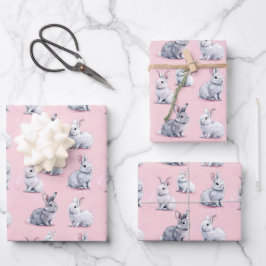 Pink Rabbits Muster Geschenkpapier Set