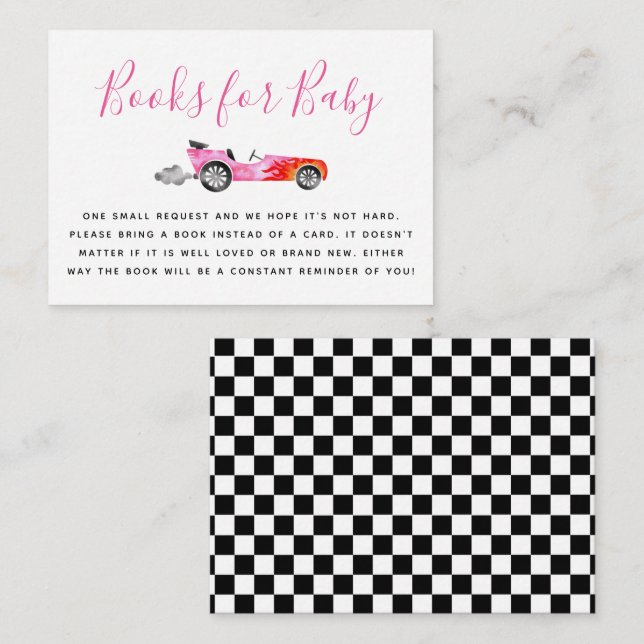 Pink Race Car Babydusche Anfrage Begleitkarte (Vorne/Hinten)