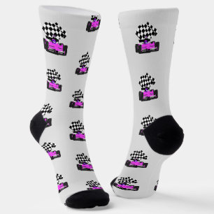 Pink Race Car - Checked Flag Sports Socken