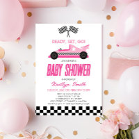 Pink Race Car Checkered Race Flag Babydusche