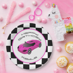 Pink Race Car   Custom Birthday Party Pappteller