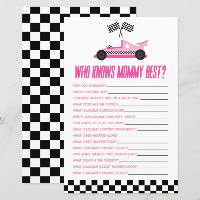 Pink Race Car, der Mommy Baby Shower Game kennt (Vorne/Hinten)