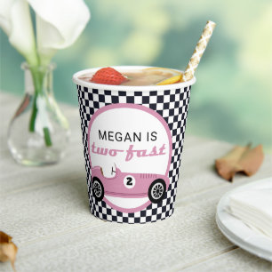 Pink Race Car Girl Racing 2 Fast Birthday Party Pappbecher