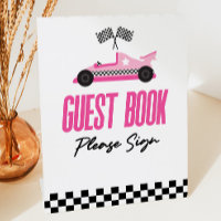 Pink Race Car Racecar Gästebuch Party