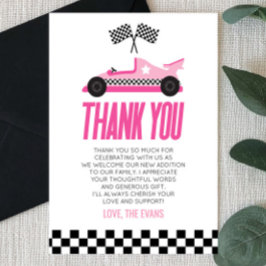 Pink Racecar Race Car Baby Dusche Dankeskarte