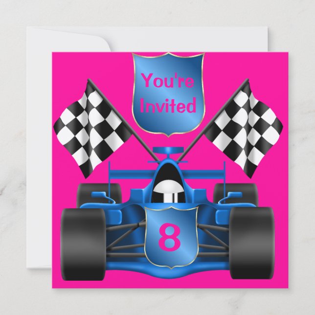 PINK RACING CAR Einladung (Vorderseite)