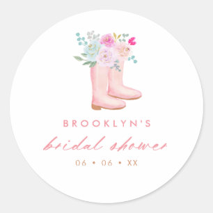 Pink Rain Stiefel & Blume Brautparty Gefallen Runder Aufkleber