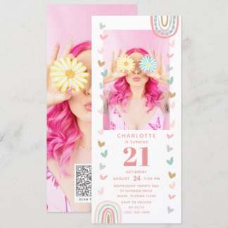 Pink Rainbow 21. Modern Foto Geburtstagsparty Einladung