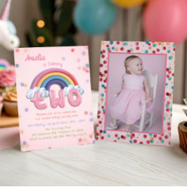 Pink Rainbow 2nd Birthday Invitation with Photo Einladung